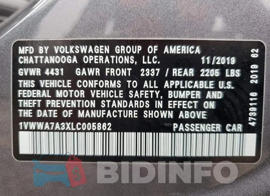 1VWWA7A3XLC005862 Photo# 13
