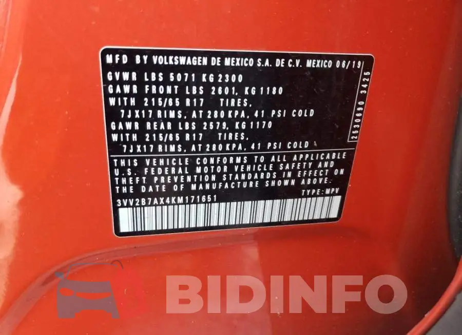 3VV2B7AX4KM171651 Photo# 13