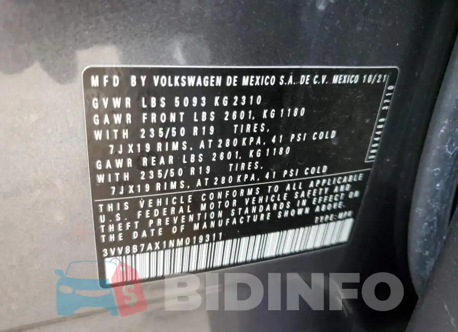 3VV8B7AX1NM019311 Photo# 13