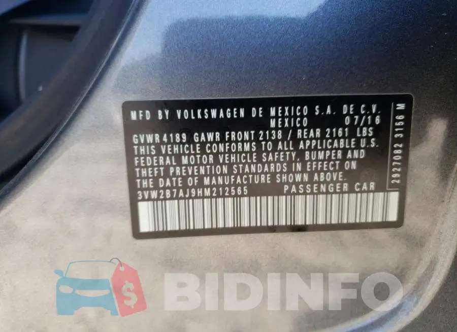3VW2B7AJ9HM212565 Photo# 12