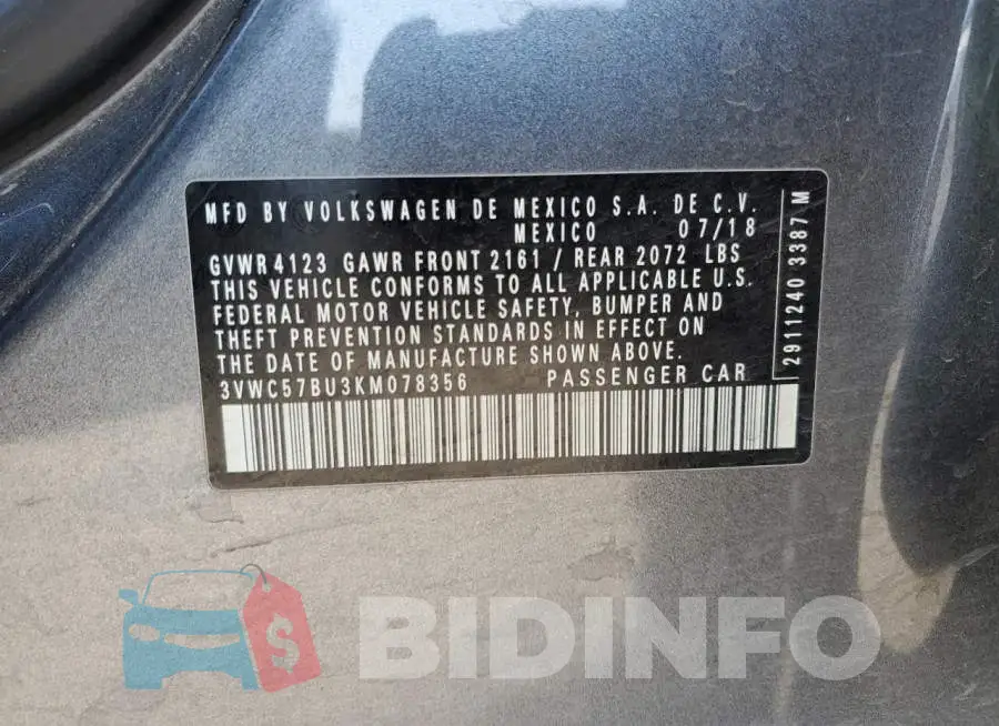 3VWC57BU3KM078356 Photo# 12