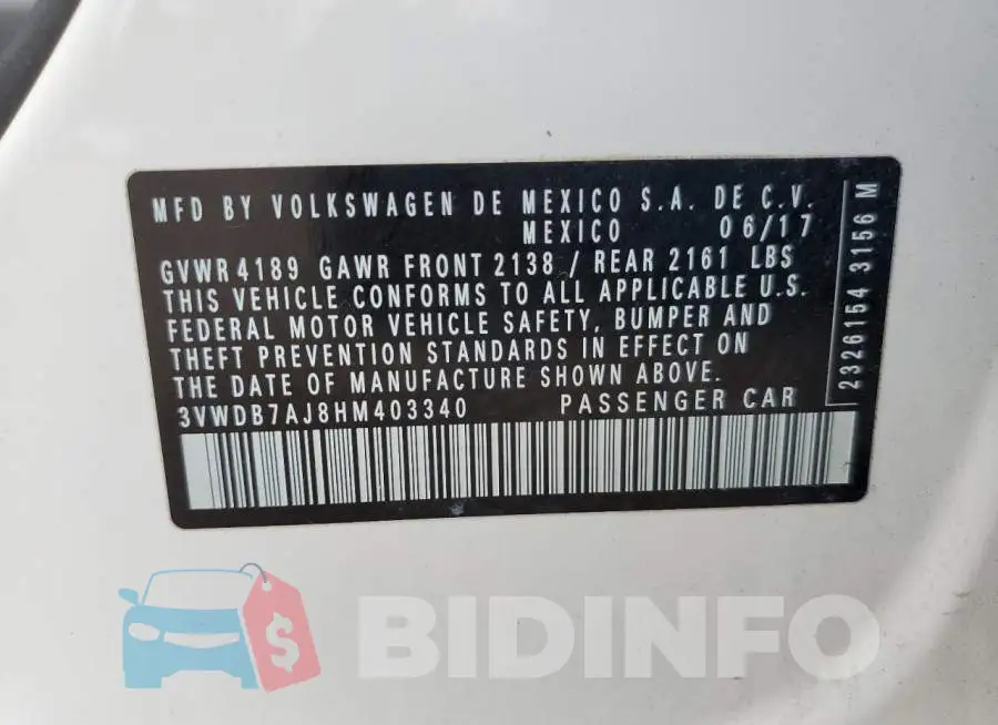 3VWDB7AJ8HM403340 Photo# 12