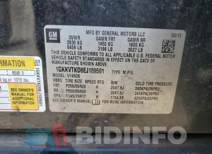 1GKKVTKD8EJ189501 Photo# 13