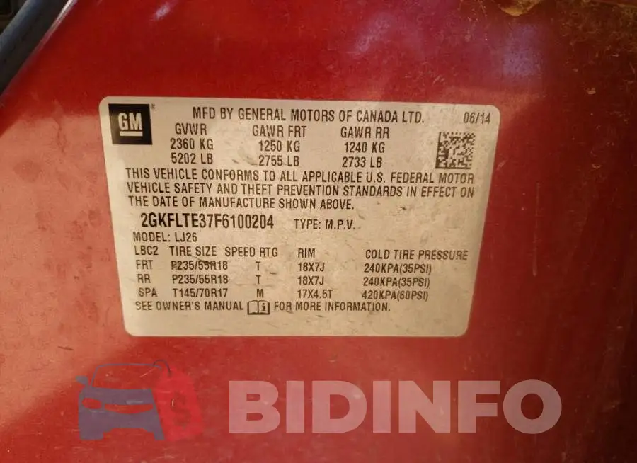 2GKFLTE37F6100204 Photo# 13