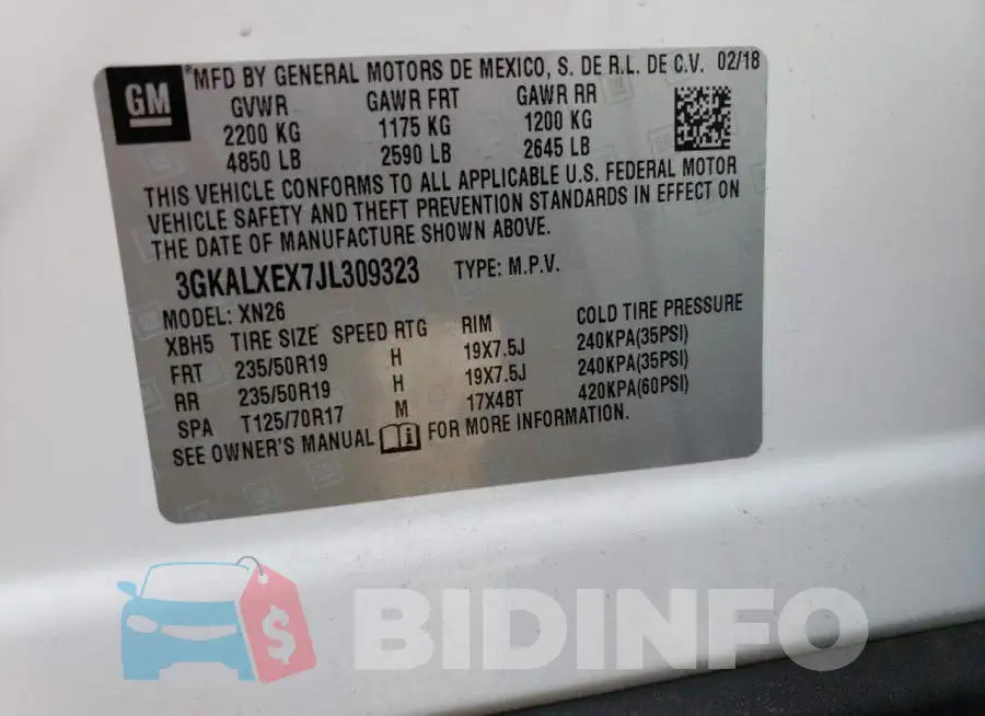 3GKALXEX7JL309323 Photo# 13