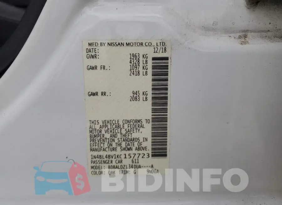1N4BL4BV1KC157723 Photo# 13