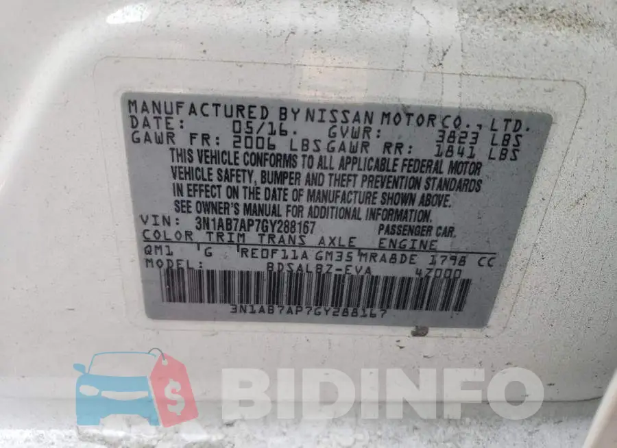 3N1AB7AP7GY288167 Photo# 12