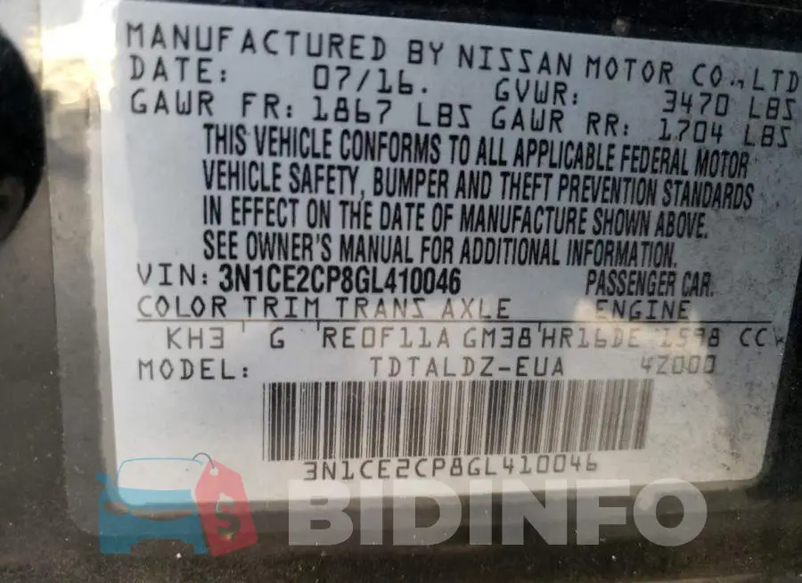 3N1CE2CP8GL410046 Photo# 14