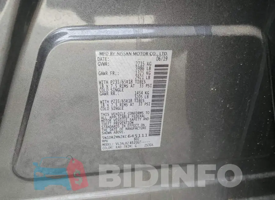 5N1DR2MN2KC645111 Photo# 13