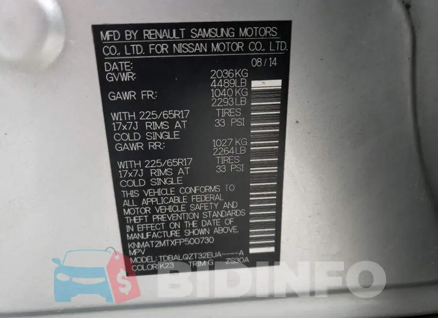 KNMAT2MTXFP500730 Photo# 14