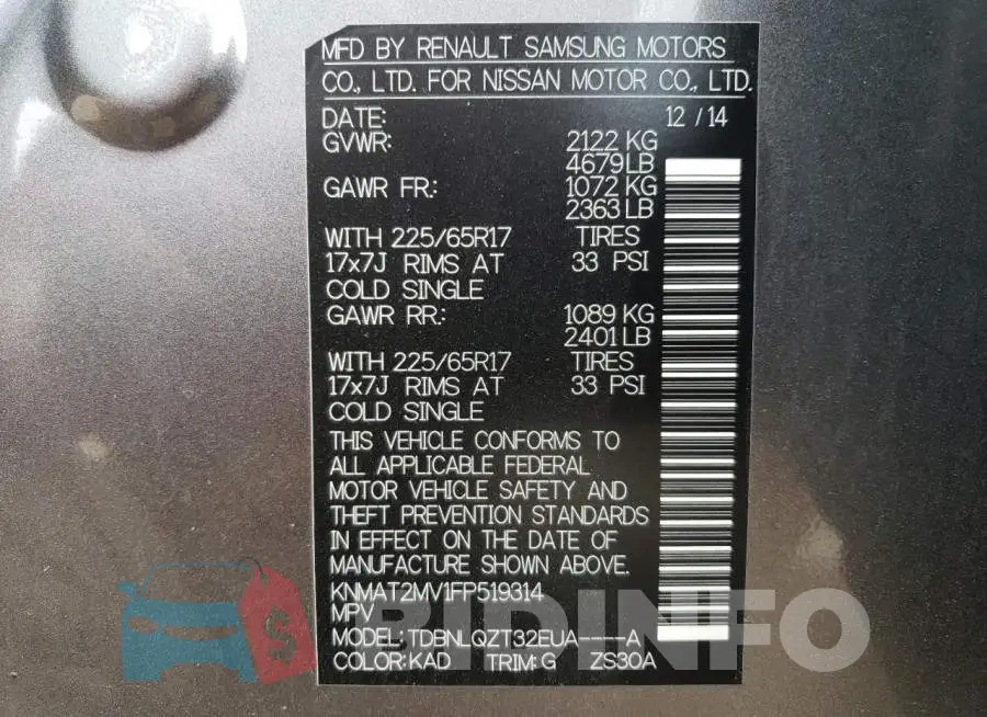 KNMAT2MV1FP519314 Photo# 13