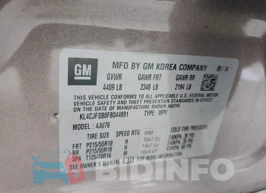 KL4CJFSB0FB044891 Photo# 14