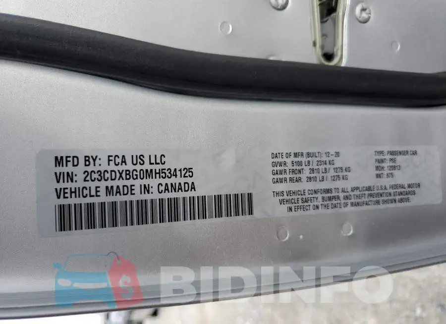 2C3CDXBG0MH534125 Photo# 13