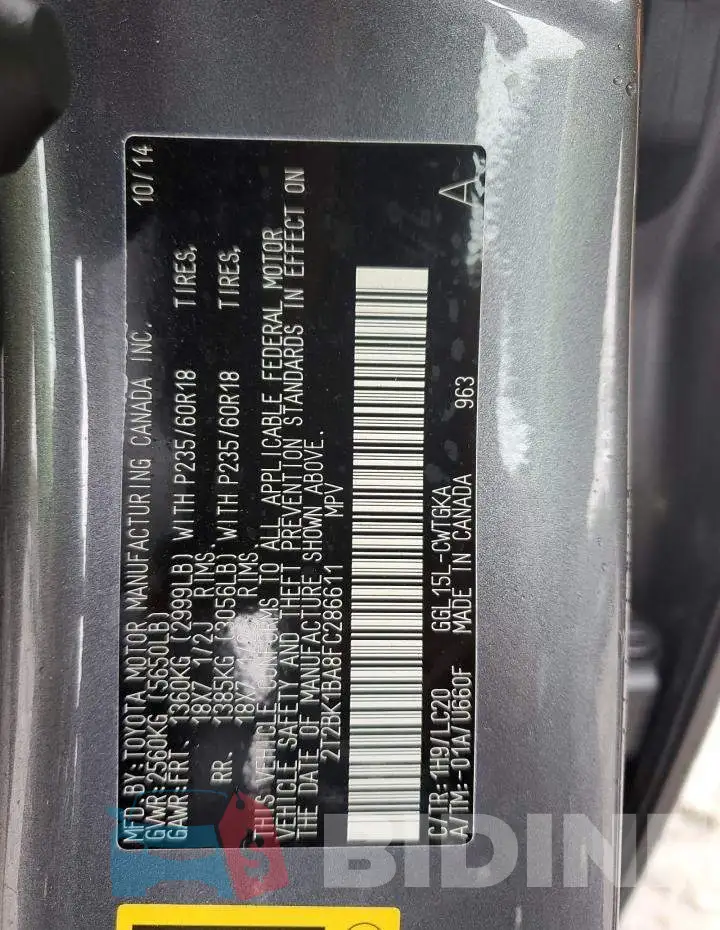2T2BK1BA8FC286611 Photo# 14