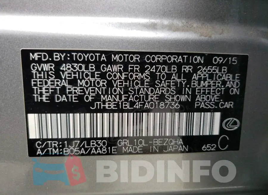 JTHBE1BL4FA018736 Photo# 12