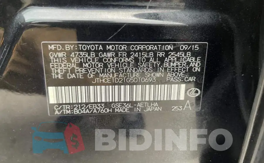 JTHCE1D21G5010693 Photo# 10