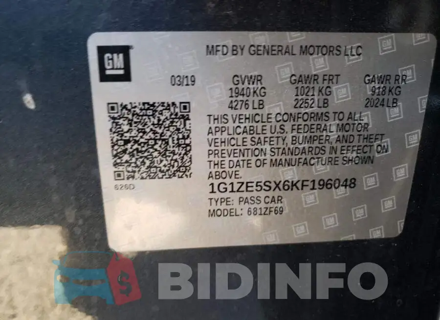 1G1ZE5SX6KF196048 Photo# 12