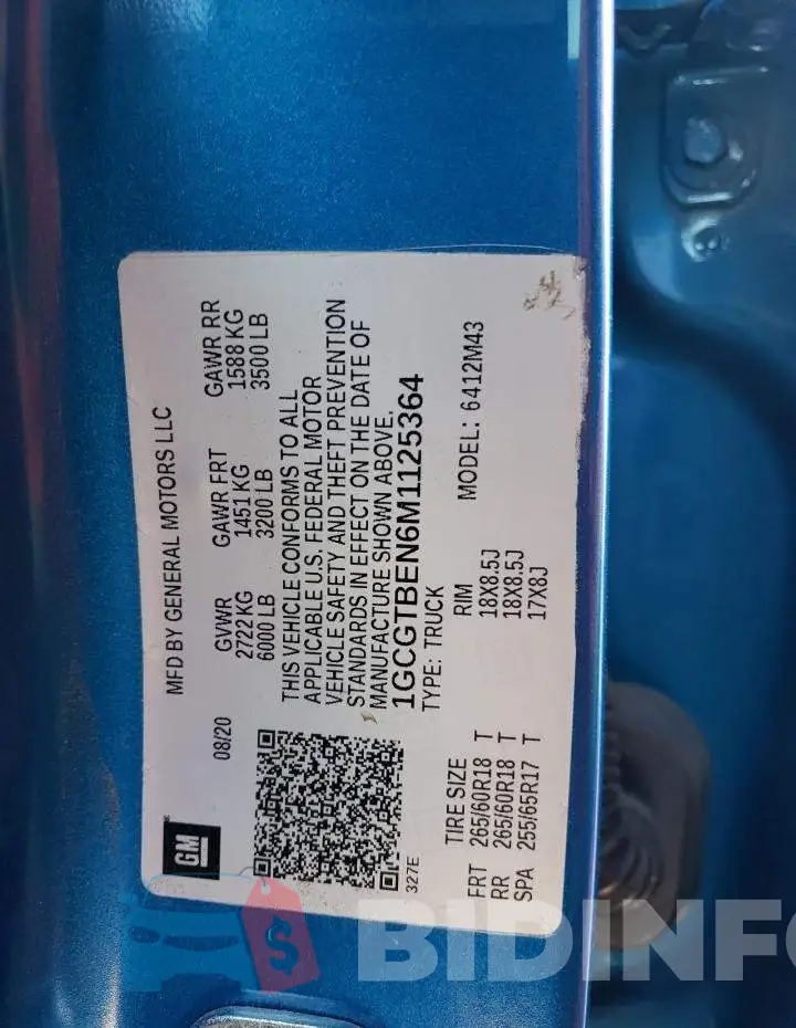 1GCGTBEN6M1125364 Photo# 12