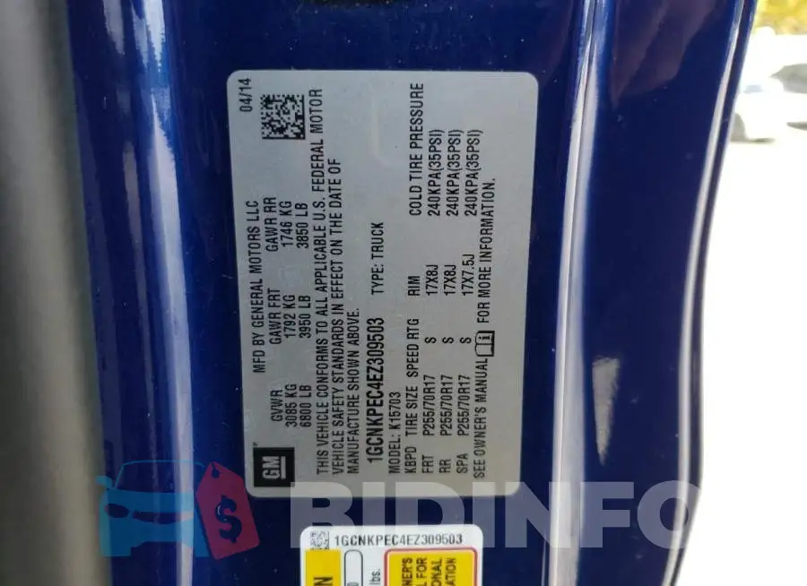 1GCNKPEC4EZ309503 Photo# 12