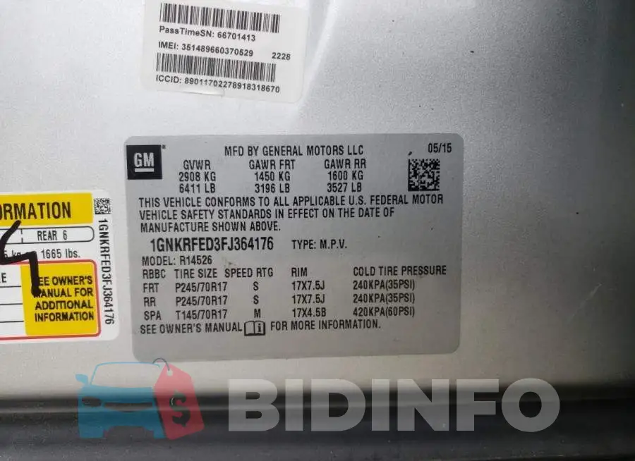 1GNKRFED3FJ364176 Photo# 13