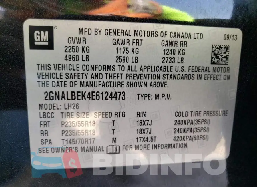 2GNALBEK4E6124473 Photo# 13