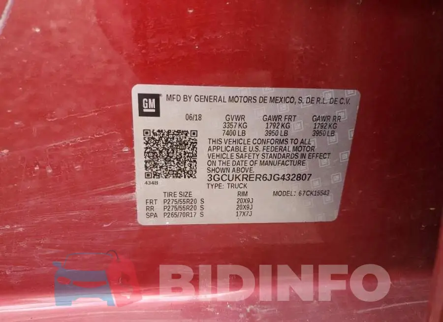3GCUKRER6JG432807 Photo# 12