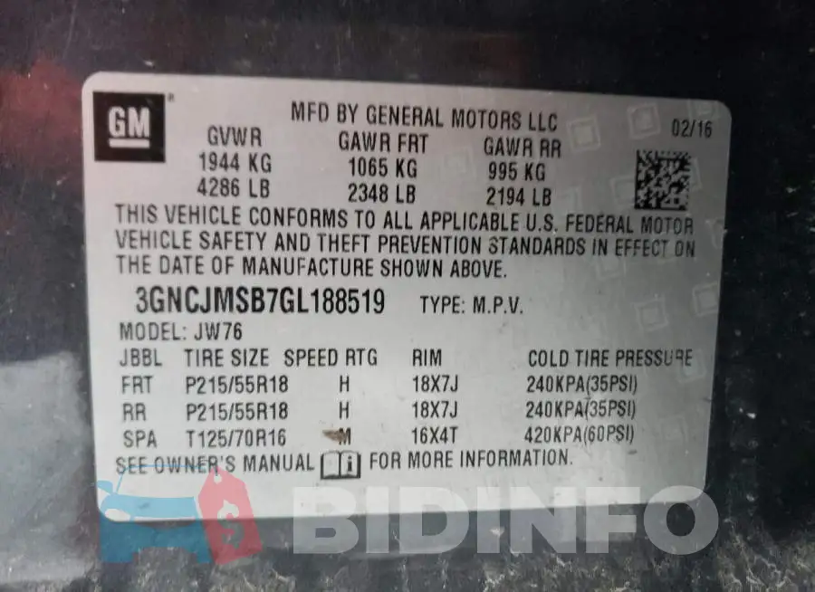3GNCJMSB7GL188519 Photo# 13