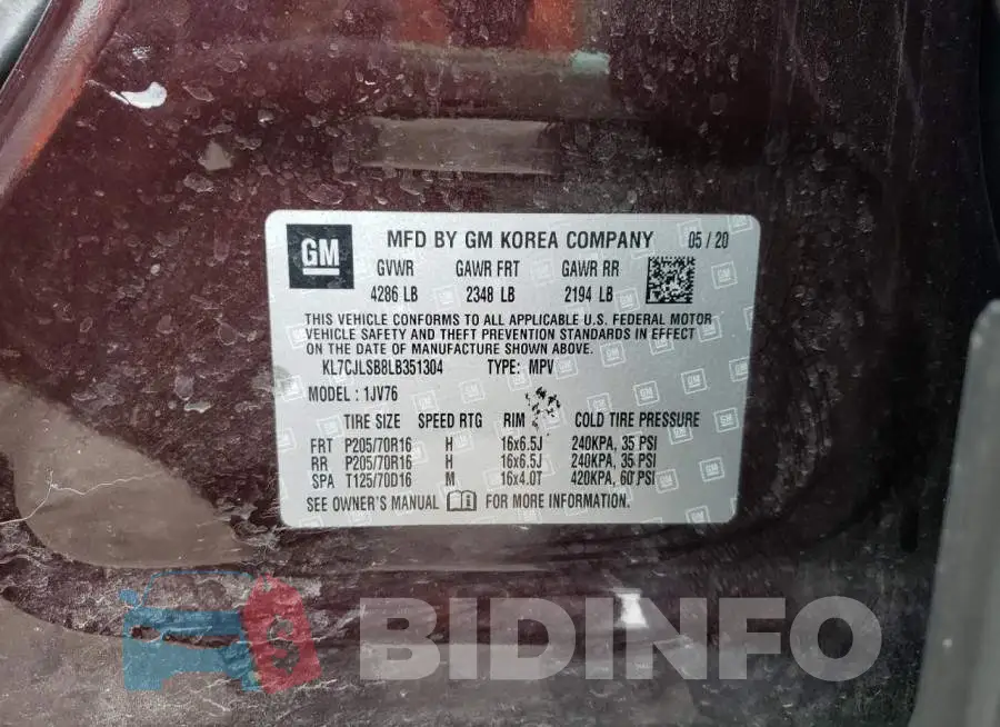 KL7CJLSB8LB351304 Photo# 14