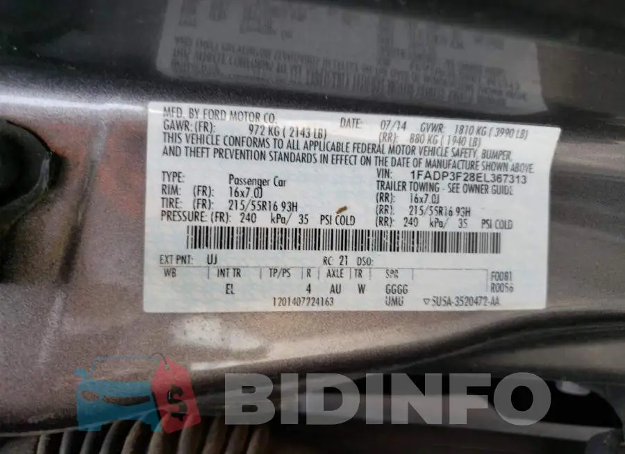 1FADP3F28EL367313 Photo# 12
