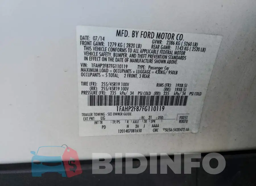 1FAHP2F87FG110119 Photo# 12