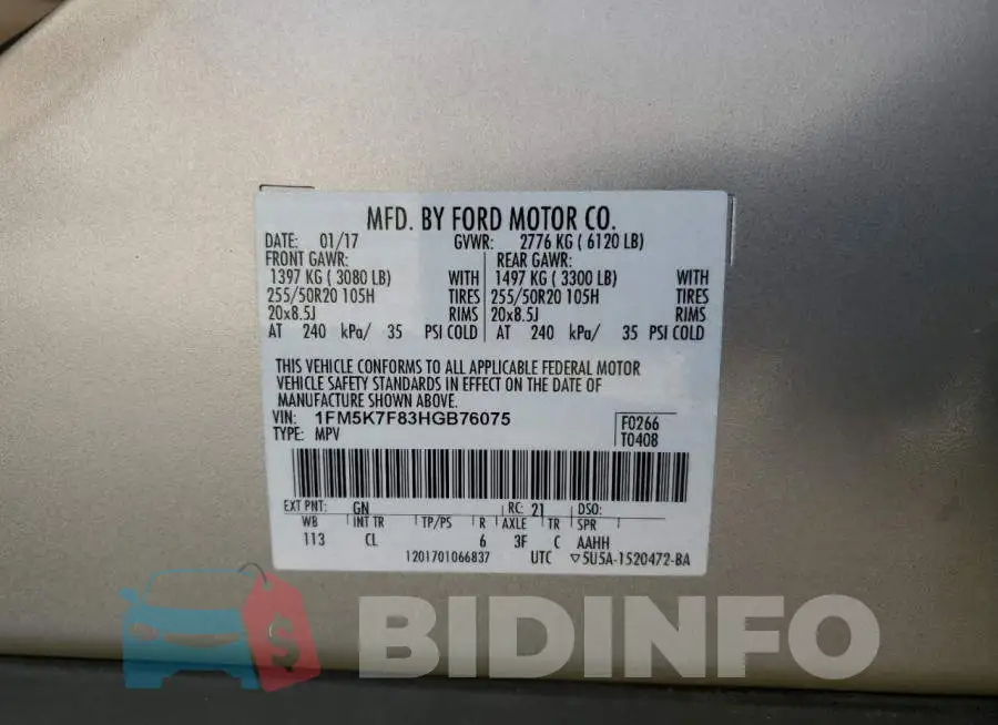 1FM5K7F83HGB76075 Photo# 14