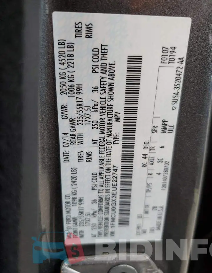1FMCU0GX3EUE22747 Photo# 12