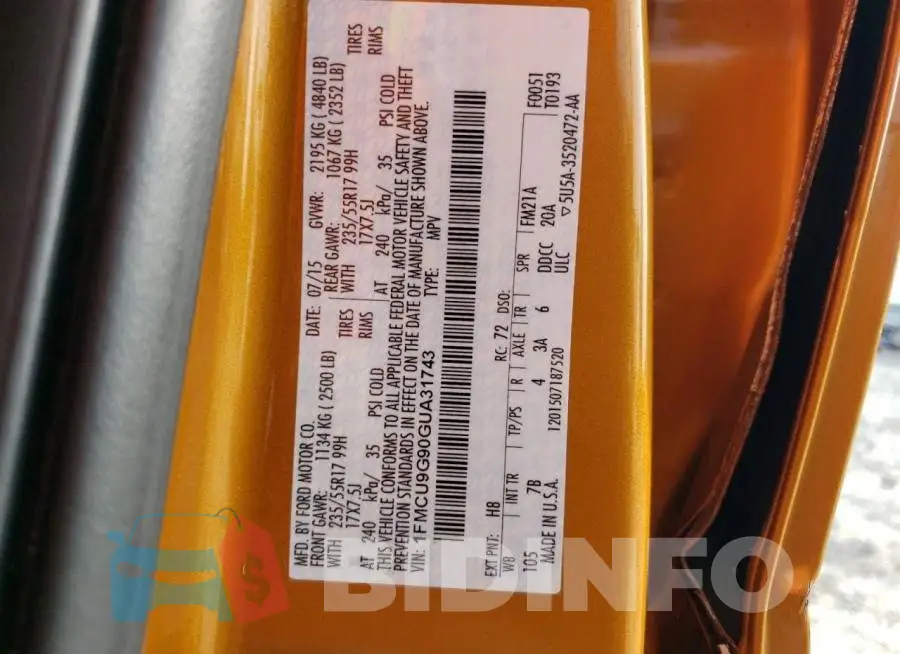 1FMCU9G90GUA31743 Photo# 13