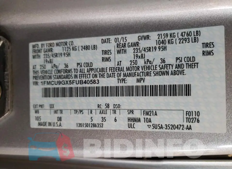 1FMCU9GX5FUB40583 Photo# 12
