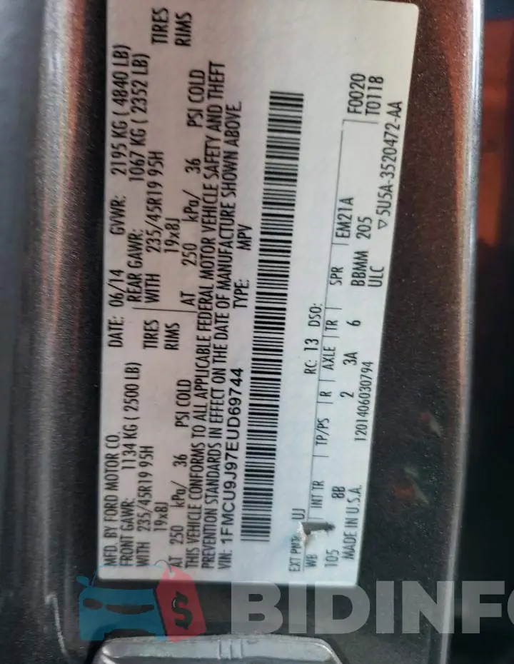 1FMCU9J97EUD69744 Photo# 12