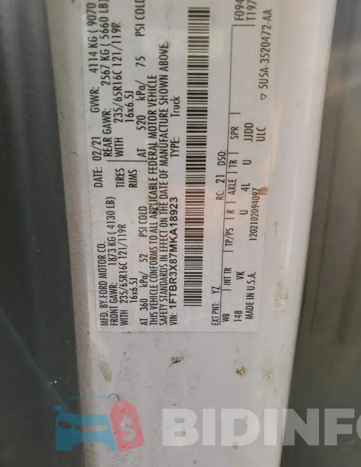 1FTBR3X87MKA18923 Photo# 14
