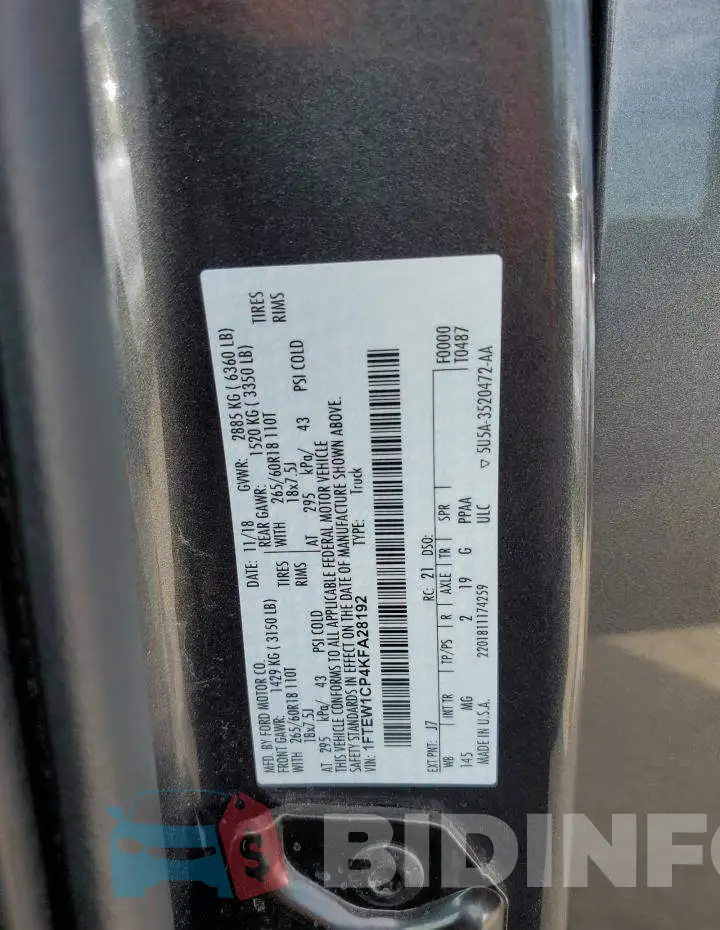 1FTEW1CP4KFA28192 Photo# 12