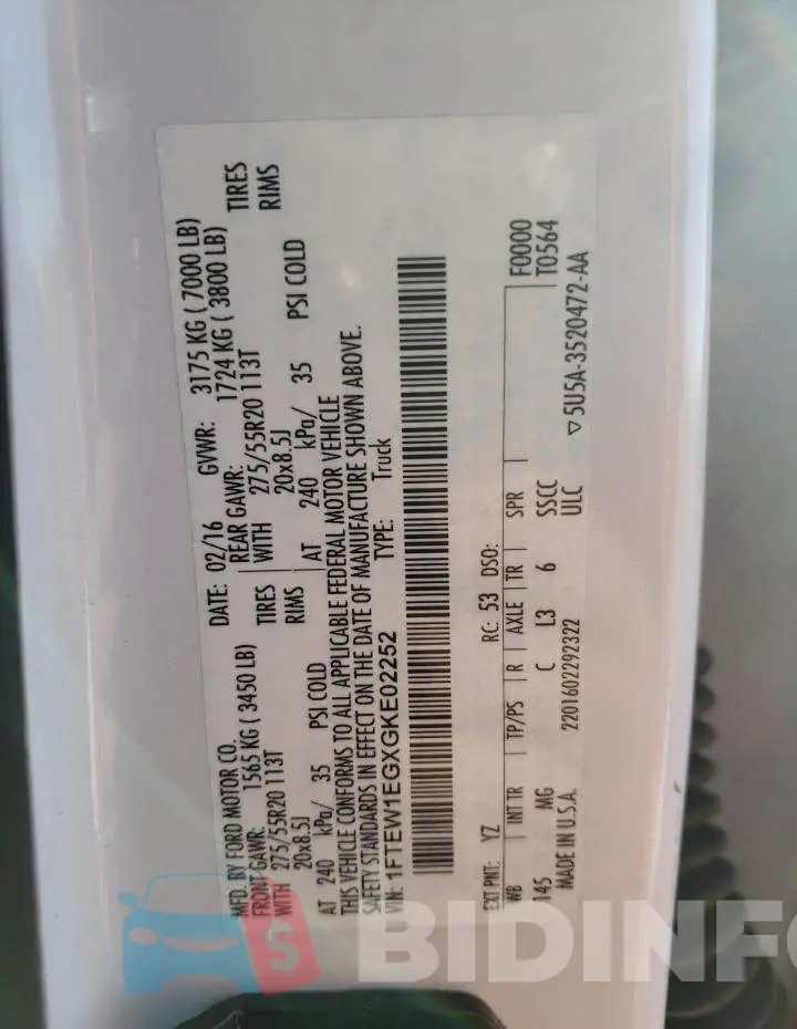 1FTEW1EGXGKE02252 Photo# 12