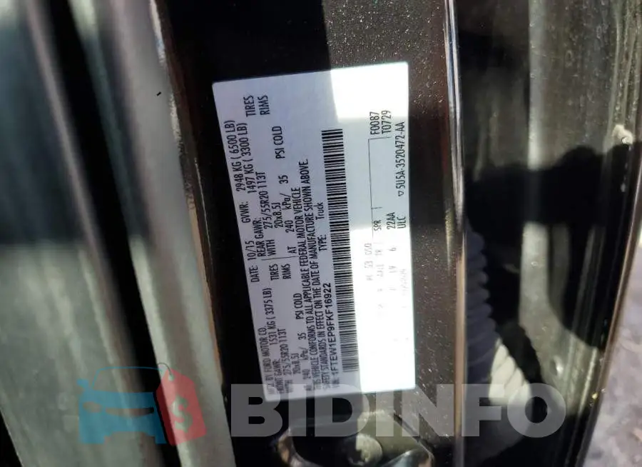 1FTEW1EP9FKF16922 Photo# 12