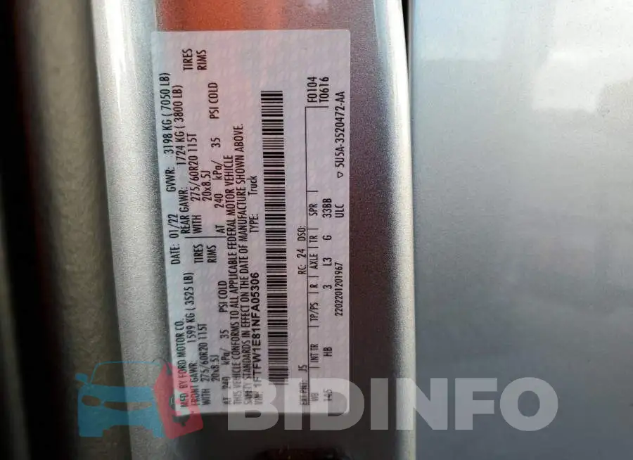 1FTFW1E81NFA05306 Photo# 13