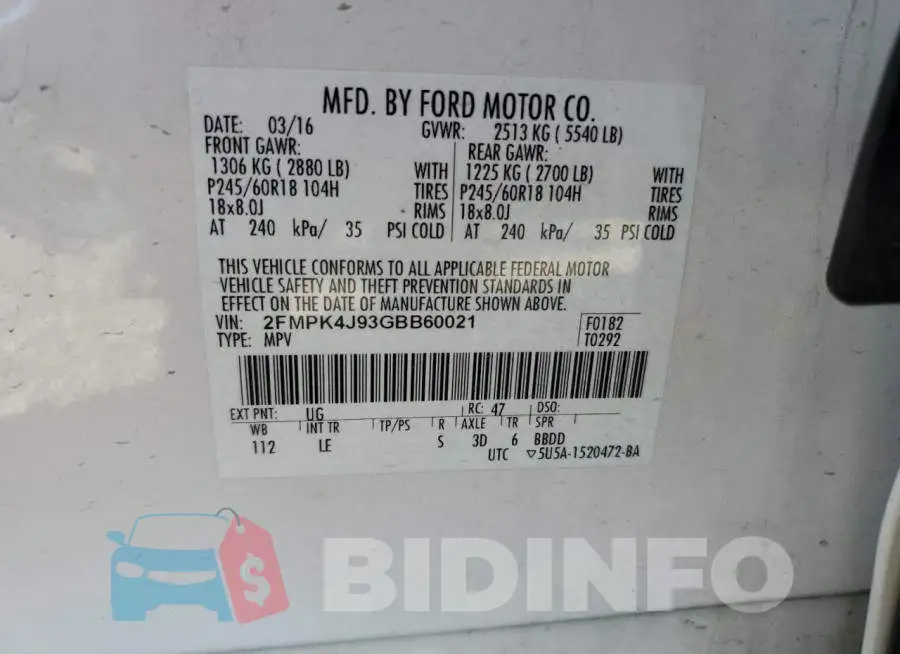 2FMPK4J93GBB60021 Photo# 13