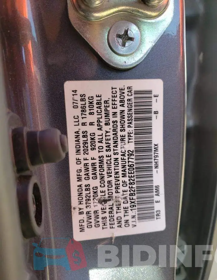 19XFB2F82EE067792 Photo# 12