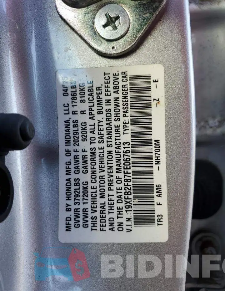 19XFB2F87FE067613 Photo# 12