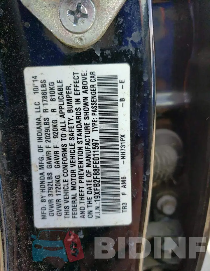 19XFB2F88FE011597 Photo# 12