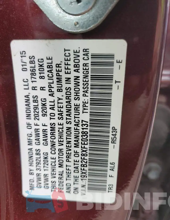 19XFB2F8XFE038137 Photo# 12