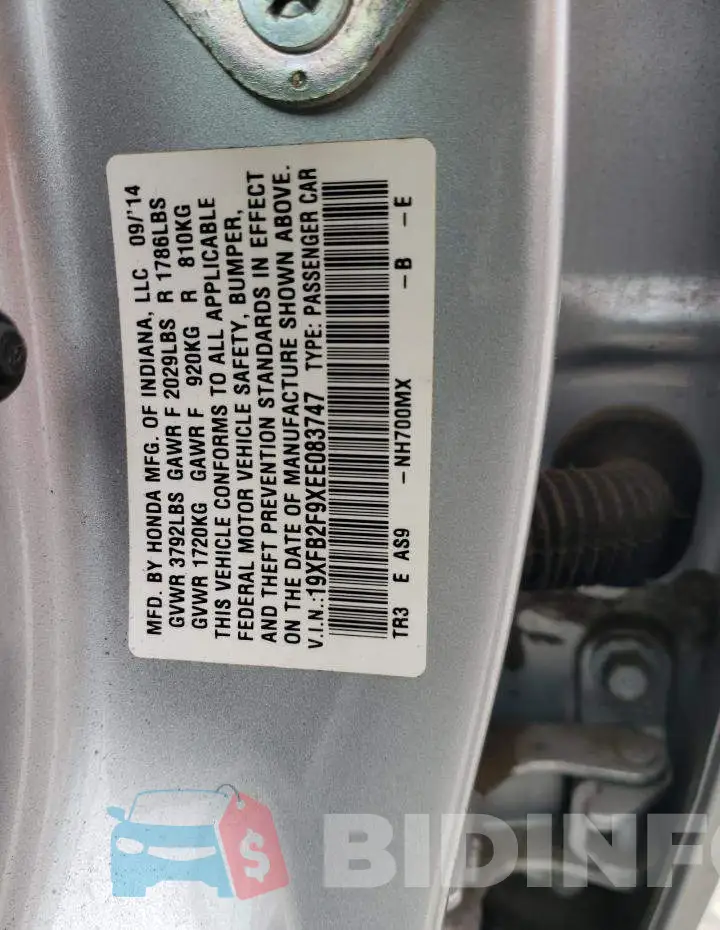 19XFB2F9XEE083747 Photo# 12
