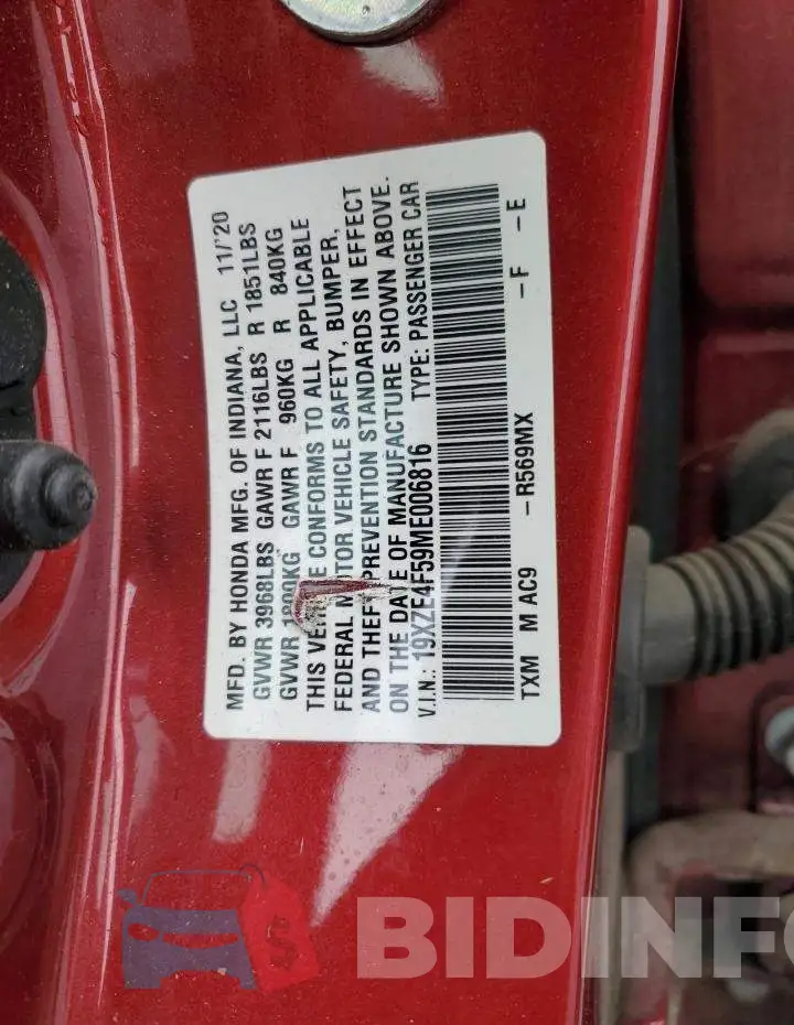 19XZE4F59ME006816 Photo# 12