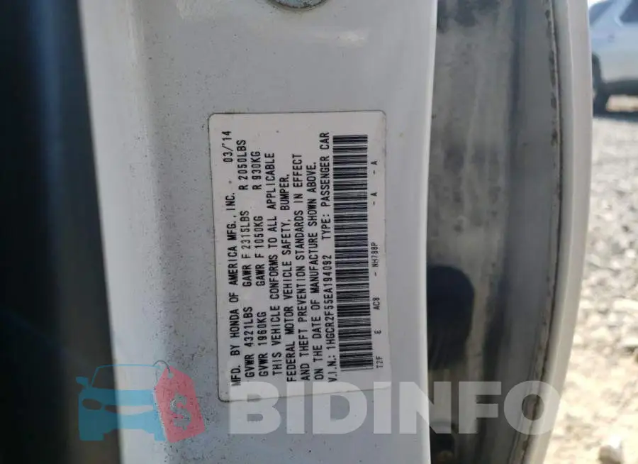 1HGCR2F55EA194092 Photo# 12
