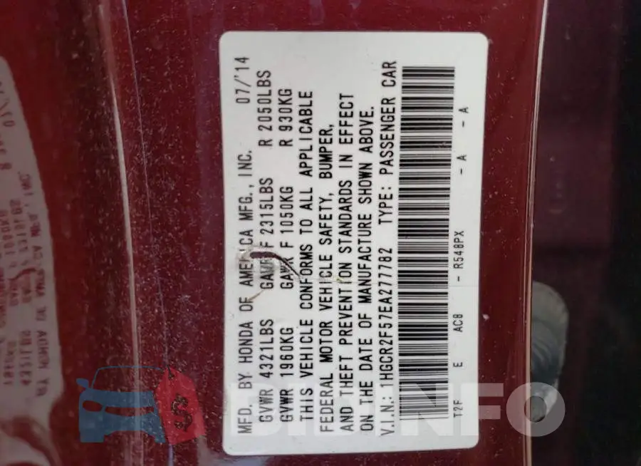 1HGCR2F57EA277782 Photo# 12