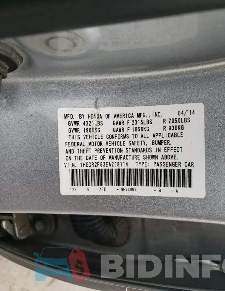 1HGCR2F83EA208114 Photo# 12